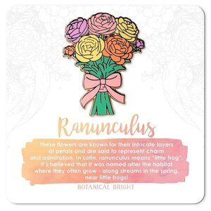 Ranunculus Flower Bunch Enamel‎ Pin - Gold Plated Nature Brooch - Floral Jewelry